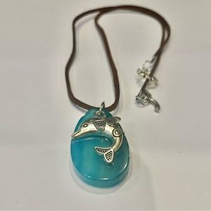 Beautiful blue agate dolphin necklace